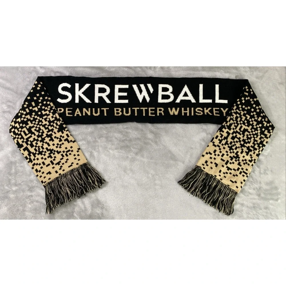 Skrewball Peanut Butter Whiskey Scarf Knit Fringe Mens Black Tan 60in Casual
